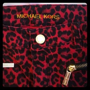 Michael Kors Red Cheetah Print Skinny Jeans Size 2